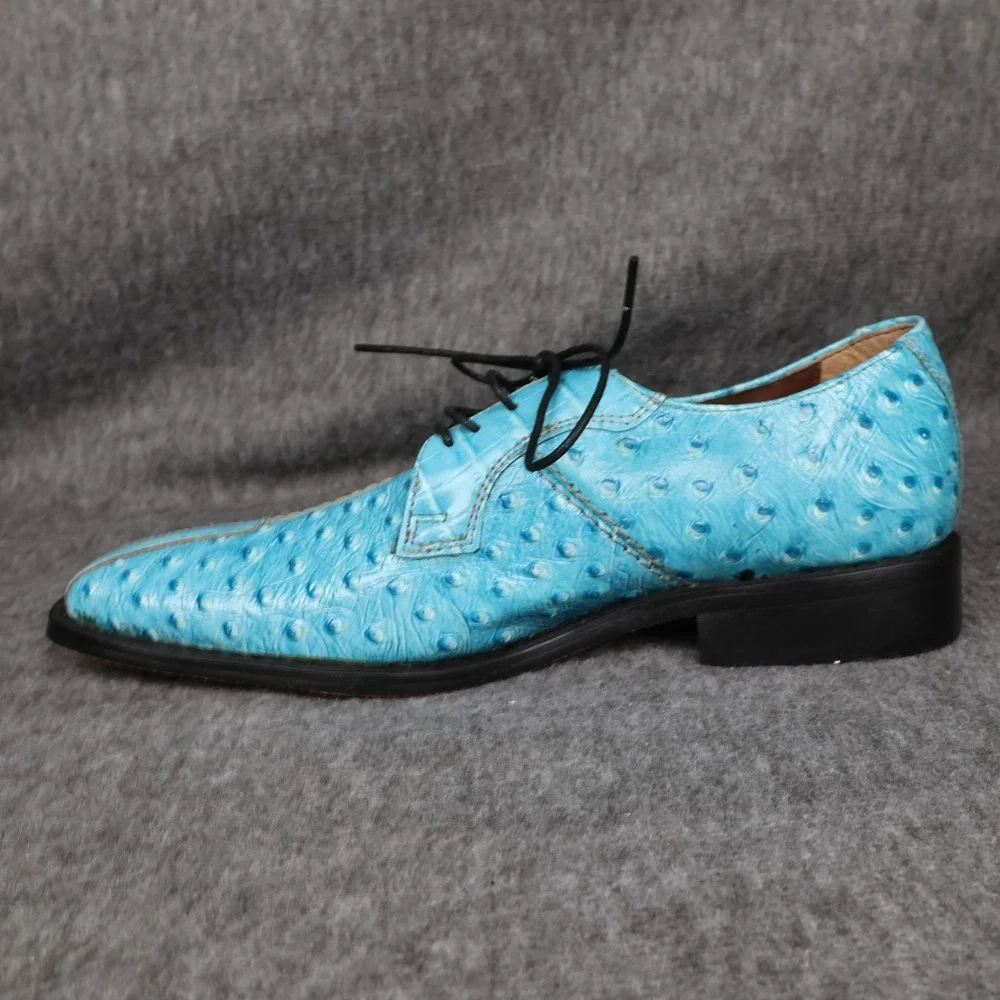 Stacy Adams Shoes Mens Size 7 Blue Ostrich Print Leather Derby Dress 26228